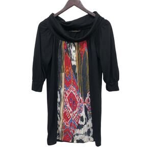 Single Dress Printed Silk Cowl Neck Knit Dress Medium